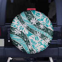 Cyan Tahiti Tiare Monstera Spare Tire Cover Polynesian Pattern Curve Style - Polynesian Pride