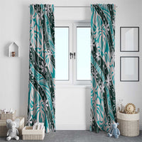 Cyan Tahiti Tiare Monstera Window Curtain Polynesian Pattern Curve Style - Polynesian Pride