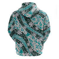 Cyan Tahiti Tiare Monstera Zip Hoodie Polynesian Pattern Curve Style LT01 - Polynesian Pride