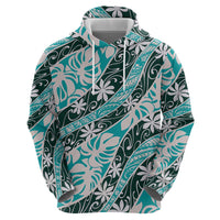 Cyan Tahiti Tiare Monstera Zip Hoodie Polynesian Pattern Curve Style LT01 - Polynesian Pride