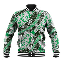 Matie Tahiti Tiare Monstera Baseball Jacket Polynesian Pattern Curve Style LT01 Unisex Green - Polynesian Pride
