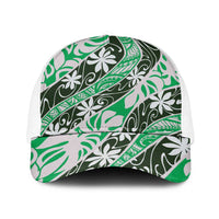 Matie Tahiti Tiare Monstera Baseball Net Cap Polynesian Pattern Curve Style LT01 One Size White Green - Polynesian Pride