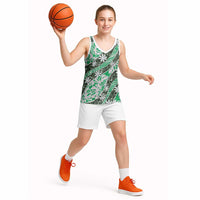 Matie Tahiti Tiare Monstera Basketball Jersey Polynesian Pattern Curve Style - Polynesian Pride