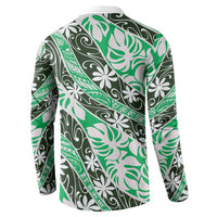 Matie Tahiti Tiare Monstera Button Sweatshirt Polynesian Pattern Curve Style LT01 - Polynesian Pride