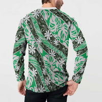 Matie Tahiti Tiare Monstera Button Sweatshirt Polynesian Pattern Curve Style LT01 - Polynesian Pride