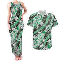 Matie Tahiti Tiare Monstera Couples Matching Tank Maxi Dress and Hawaiian Shirt Polynesian Pattern Curve Style LT01 Green - Polynesian Pride