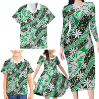 Matie Tahiti Tiare Monstera Family Matching Long Sleeve Bodycon Dress and Hawaiian Shirt Polynesian Pattern Curve Style LT01 - Polynesian Pride