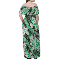 Matie Tahiti Tiare Monstera Family Matching Off Shoulder Maxi Dress and Hawaiian Shirt Polynesian Pattern Curve Style - Polynesian Pride