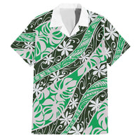 Matie Tahiti Tiare Monstera Family Matching Puletasi and Hawaiian Shirt Polynesian Pattern Curve Style LT01 Dad's Shirt - Short Sleeve Green - Polynesian Pride