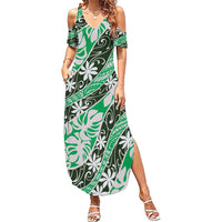 Matie Tahiti Tiare Monstera Family Matching Summer Maxi Dress and Hawaiian Shirt Polynesian Pattern Curve Style - Polynesian Pride
