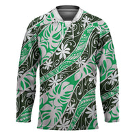 Matie Tahiti Tiare Monstera Hockey Jersey Polynesian Pattern Curve Style LT01 Unisex Green - Polynesian Pride