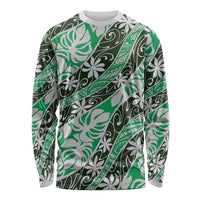 Matie Tahiti Tiare Monstera Long Sleeve Shirt Polynesian Pattern Curve Style LT01 Unisex Green - Polynesian Pride