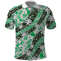 Matie Tahiti Tiare Monstera Polo Shirt Polynesian Pattern Curve Style LT01 Green - Polynesian Pride