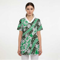 Matie Tahiti Tiare Monstera Scrub Top Polynesian Pattern Curve Style LT01 - Polynesian Pride