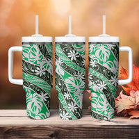 Matie Tahiti Tiare Monstera Tumbler With Handle Polynesian Pattern Curve Style - Polynesian Pride