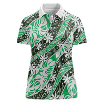 Matie Tahiti Tiare Monstera Women Polo Shirt Polynesian Pattern Curve Style - Polynesian Pride