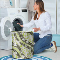 Olive Tahiti Tiare Monstera Laundry Basket Polynesian Pattern Curve Style LT01 - Polynesian Pride