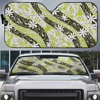 Olive Tahiti Tiare Monstera Auto Sun Shade Polynesian Pattern Curve Style - Polynesian Pride