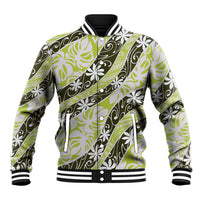 Olive Tahiti Tiare Monstera Baseball Jacket Polynesian Pattern Curve Style LT01 Unisex Olive - Polynesian Pride