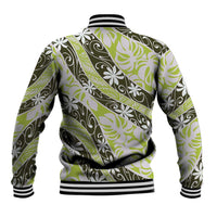 Olive Tahiti Tiare Monstera Baseball Jacket Polynesian Pattern Curve Style LT01 - Polynesian Pride