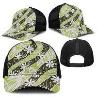 Olive Tahiti Tiare Monstera Baseball Net Cap Polynesian Pattern Curve Style LT01 - Polynesian Pride