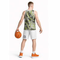 Olive Tahiti Tiare Monstera Basketball Jersey Polynesian Pattern Curve Style LT01 - Polynesian Pride