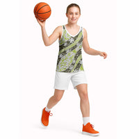 Olive Tahiti Tiare Monstera Basketball Jersey Polynesian Pattern Curve Style LT01 - Polynesian Pride