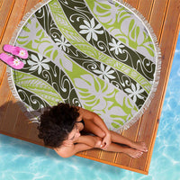 Olive Tahiti Tiare Monstera Beach Blanket Polynesian Pattern Curve Style LT01 - Polynesian Pride