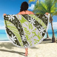 Olive Tahiti Tiare Monstera Beach Blanket Polynesian Pattern Curve Style LT01 - Polynesian Pride