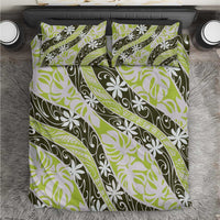 Olive Tahiti Tiare Monstera Bedding Set Polynesian Pattern Curve Style LT01 Olive - Polynesian Pride