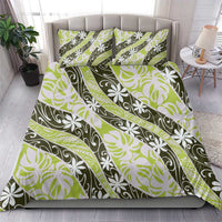Olive Tahiti Tiare Monstera Bedding Set Polynesian Pattern Curve Style LT01 - Polynesian Pride
