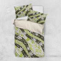 Olive Tahiti Tiare Monstera Bedding Set Polynesian Pattern Curve Style LT01 US Twin 172cm x 218cm Olive - Polynesian Pride