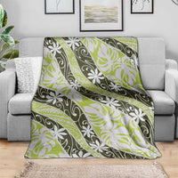 Olive Tahiti Tiare Monstera Blanket Polynesian Pattern Curve Style - Polynesian Pride