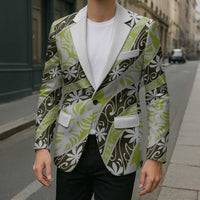 Olive Tahiti Tiare Monstera Blazer Polynesian Pattern Curve Style - Polynesian Pride