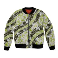 Olive Tahiti Tiare Monstera Bomber Jacket Polynesian Pattern Curve Style LT01 Unisex Olive - Polynesian Pride