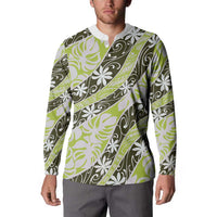 Olive Tahiti Tiare Monstera Button Sweatshirt Polynesian Pattern Curve Style LT01 - Polynesian Pride