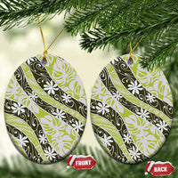 Olive Tahiti Tiare Monstera Ceramic Ornament Polynesian Pattern Curve Style - Polynesian Pride