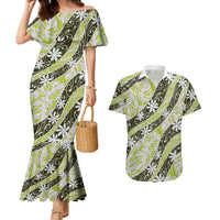Olive Tahiti Tiare Monstera Couples Matching Mermaid Dress and Hawaiian Shirt Polynesian Pattern Curve Style LT01 Olive - Polynesian Pride
