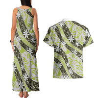 Olive Tahiti Tiare Monstera Couples Matching Tank Maxi Dress and Hawaiian Shirt Polynesian Pattern Curve Style LT01 - Polynesian Pride