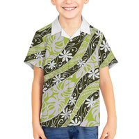 Olive Tahiti Tiare Monstera Family Matching Long Sleeve Bodycon Dress and Hawaiian Shirt Polynesian Pattern Curve Style - Polynesian Pride