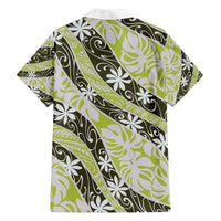 Olive Tahiti Tiare Monstera Family Matching Off The Shoulder Long Sleeve Dress and Hawaiian Shirt Polynesian Pattern Curve Style - Polynesian Pride