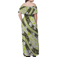 Olive Tahiti Tiare Monstera Family Matching Off Shoulder Maxi Dress and Hawaiian Shirt Polynesian Pattern Curve Style LT01 - Polynesian Pride