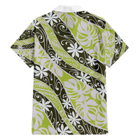 Olive Tahiti Tiare Monstera Family Matching Off Shoulder Short Dress and Hawaiian Shirt Polynesian Pattern Curve Style LT01 - Polynesian Pride