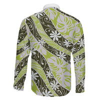 Olive Tahiti Tiare Monstera Family Matching Off Shoulder Short Dress and Hawaiian Shirt Polynesian Pattern Curve Style LT01 - Polynesian Pride