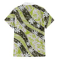 Olive Tahiti Tiare Monstera Family Matching Short Sleeve Bodycon Dress and Hawaiian Shirt Polynesian Pattern Curve Style - Polynesian Pride