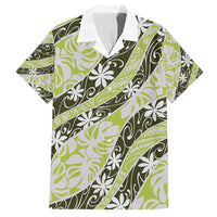 Olive Tahiti Tiare Monstera Family Matching Summer Maxi Dress and Hawaiian Shirt Polynesian Pattern Curve Style LT01 Dad's Shirt - Short Sleeve Olive - Polynesian Pride