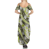 Olive Tahiti Tiare Monstera Family Matching Summer Maxi Dress and Hawaiian Shirt Polynesian Pattern Curve Style LT01 - Polynesian Pride
