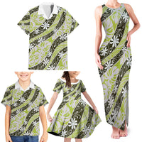 Olive Tahiti Tiare Monstera Family Matching Tank Maxi Dress and Hawaiian Shirt Polynesian Pattern Curve Style LT01 - Polynesian Pride
