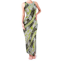 Olive Tahiti Tiare Monstera Family Matching Tank Maxi Dress and Hawaiian Shirt Polynesian Pattern Curve Style - Polynesian Pride
