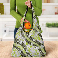 Olive Tahiti Tiare Monstera Grocery Bag Polynesian Pattern Curve Style - Polynesian Pride